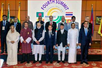 PM Modi and other BIMSTEC leaders in a group photograph during the 4th BIMSTEC Summit, in Kathmandu