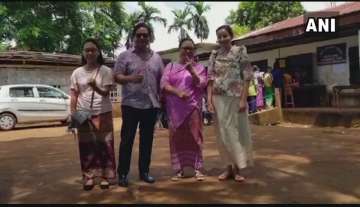 Meghalaya CM Conrad Sangma along with his family, after casting vote at a polling station in South Tura assembly constituency.
