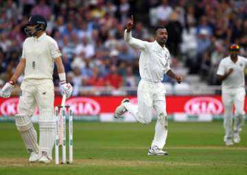 Live Cricket Score, India vs England, 3rd Test, Day 2: Hardik Pandya celebrates the dismissal of Joe Root