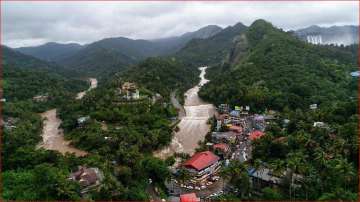 An aerial view of the flood-hit areas of the state of Kerala on Saturday