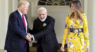 Prime Minister Narendra Modi meeting the President of United States of America (USA), Donald Trump and the first lady of USA, Melania Trump at White House, in Washington DC, USA in June 2017