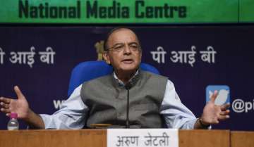 Finance Minister Arun Jaitley speaks during a press conference, in New Delhi today