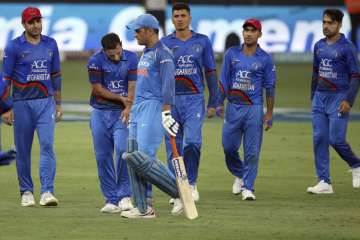 MS Dhoni the captain walks off after being dismissed against Afghanistan in Asia Cup 2018.
