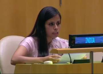 India's first secretary at the United Nations Enaam Gambhir delivering India's Right To Reply to Pakistan at UNGA