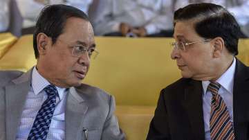 Justice Ranjan Gogoi with outgoing Chief Justice Dipak Misra