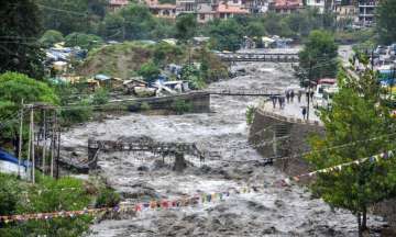 Kullu: A swollen Beas river flows after heavy rains in the region