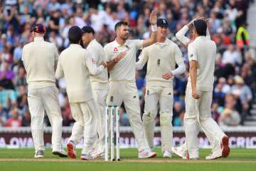 India vs England, Cricket Score Live Updates, 5th Test, Day 2: Anderson celebrates with his teammates.