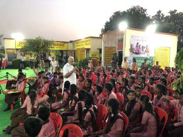 PM Modi interacting with school students in Varanasi
