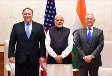 PM Modi with Mike Pompeo and James Mattis