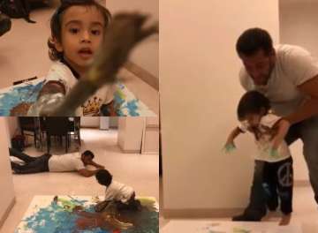 Salman Khan enjoys painting time with nephew Ahil. Watch Video