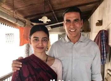 Akshay Kumar and Radhika Apte on the sets of Padman