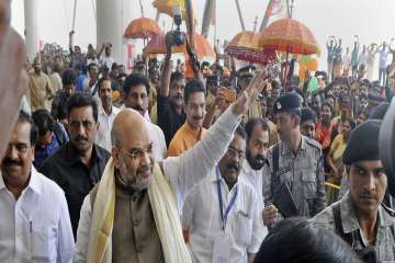 BJP President Amit Shah arrives at the Kannur Airport on Saturday.