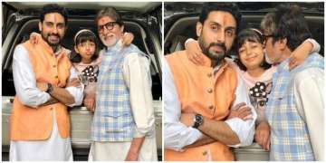 Aaradhya, Abhishek and Amitabh Bachchan 