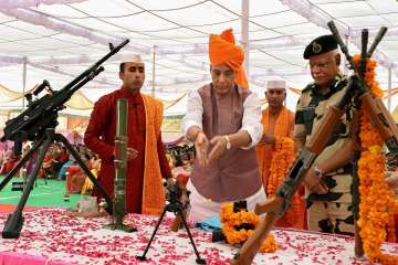 Rajnath Singh performs 'shastra puja'
