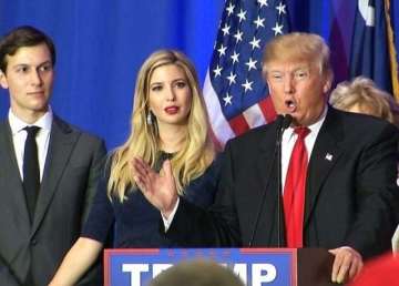 File photo of Donald Trump with daughter Ivanka and her husband Jared Kushner. 