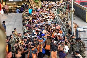 ?Devotees arrive at Sabarimala Temple, in Pathanamthitta District, Monday, Nov 05, 2018. This is the second time the hill temple will open for 'darshan' after the Supreme Court allowed entry of women of all age groups into it.