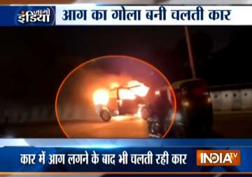 Viral Video: Burning car speeds away on Gurugram flyover