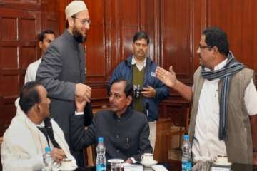 Owaisi with TRS supremo and Telangana Chief Minister K Chandrasekhar Rao.