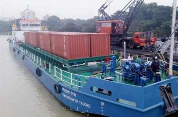 It is for the first time after independence that a container vessel is being moved using an inland vessel.