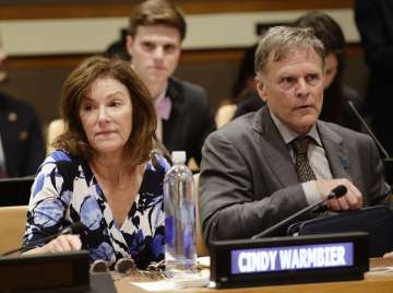 Fred Warmbier and Cindy Warmbier, parents of Otto warmbier wait for meeting at United Nation headquarters