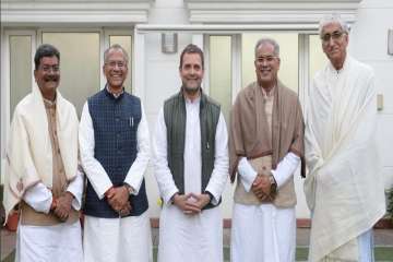 Rahul Gandhi with  T S Singh Deo, Tamradhwaj Sahu, Bhupesh Baghel and Charan Das Mahant.