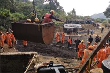 Op is underway to rescue the 13 miners who've been trapped in a mine at Ksan near Lyteiñ River under Saipung police station in East Jaintia Hills