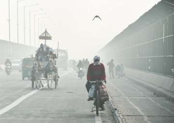 New Delhi: Commuters ride through heavy fog on a winter morning