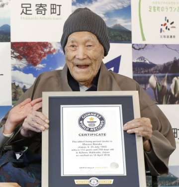 The supercentenarian, whose family has run a hot springs inn for four generations, was certified by Guinness World Records in April 2018 as the world’s oldest living man at 112 years and 259 days.