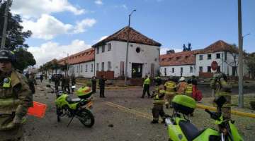 The scene outside the General Santander police academy in southern Bogota was chaotic in the aftermath of the midmorning attack, the biggest against a police or military facility in Bogota in years.