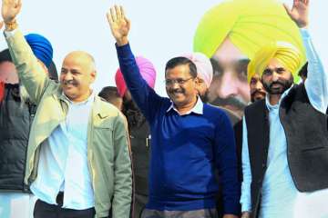 Bhagwant Mann with Arvind Kejriwal and Manish Sisodia in a file photo