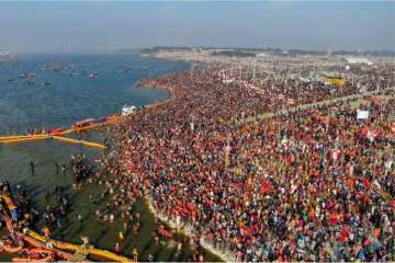 People from lands near and far braved the cold weather to take a dip in the icy waters, reaching the makeshift township of Kumbh Nagari, touted to be the world's biggest temporary city, as early as 4 am.