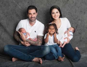 sunny leone celebrates first birthday of asher and noah