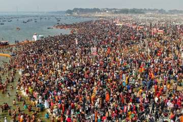 Devotees gather to take a holy dip at Kumbh Mela, Prayagraj