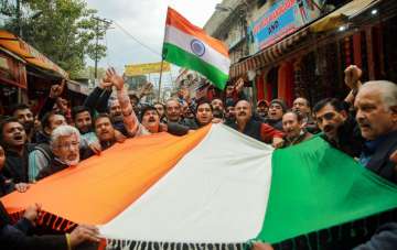 Jammu: People chant slogans as they celebrate India's major preemptive strike on Jaish-e-Mohammed's camps