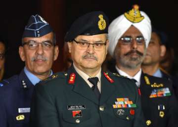 (L to R) Air Vice Marshal RGK Kapoor, Maj Gen Surinder Singh Mahal and Rear Admiral Dalbir Singh Gujral at a military press conference at South Block in New Delhi