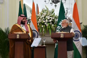 PM Modi and  Saudi Crown Prince during joint press conference in New Delhi