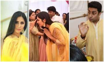 Abhishek Bachchan, Katrina Kaif shine in yellow as they attend Anurag Basu's Saraswati Puja 