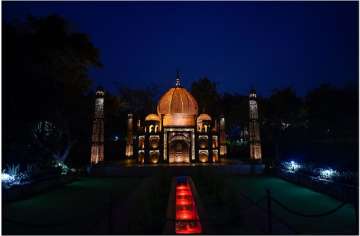 A replica of Taj Mahal at 'Waste to Wonders park', featuring replicas of world's seven wonders, in New Delhi