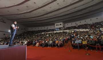 Congress President Rahul Gandhi addresses during an interaction with students on "Shiksha Dasha aur Disha", in New Delhi