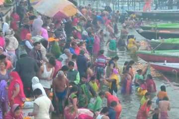 Devotees take holy dip in river Ganga on the occasion of 'Mauni Amavasya'