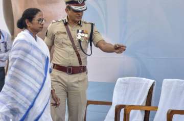 West Bengal Chief Minister Mamata Banerjee with Kolkata Police commissioner Rajeev Kumar during the 