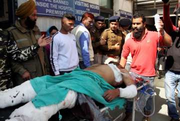 Blast victims shifted to Govt Medical College hospital for treatment, in Jammu. More than two dozen 