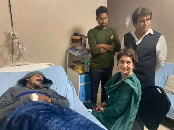 Congress General Secretary Priyanka Gandhi Vadra visits Bhim Army chief Chandrashekhar Azad at a hospital, in Meerut