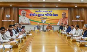 Prime Minister Narendra Modi, BJP National President Amit Shah and party's leaders during the BJP Central Election Committee (CEC) meeting for the upcoming Lok Sabha elections, at BJP headquarters in New Delhi