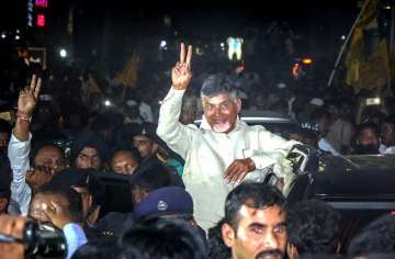 Telugu Desam Party (TDP) President and Chief Minister N Chandrababu Naidu during an election campaign for the Lok Sabha polls
?