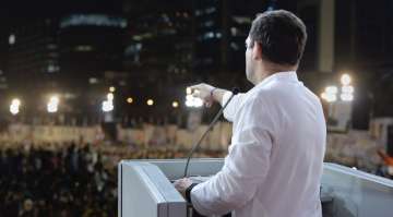 Mumbai: National Congress President Rahul Gandhi addresses a public meeting