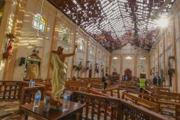 St. Sebastian's Church damaged in the blast in Negombo, north of Colombo, Sri Lanka