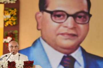 President Ram Nath Kovind with Babasaheb Ambedkar's picture