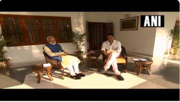 Prime Minister Narendra Modi in an non-political interaction with actor Akshay Kumar in New Delhi