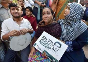 Najeeb Ahmed's mother at a protest